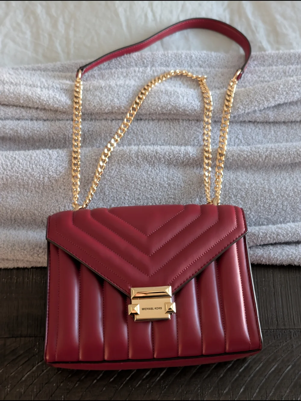 Michael Kors Whitney Red Nappa Leather Quilted Shoulder Crossbody Bag